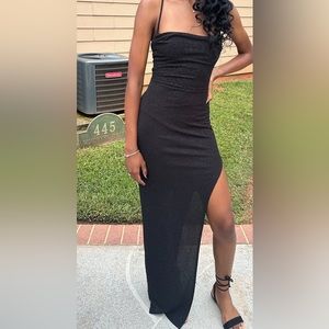 Black Sparkling Maxi Dress with a Slit